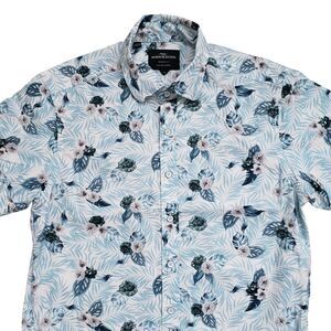Rodd & Gunn Shirt Mens Small Blue Flroal Sports Fit Italian Fabric Short Sleeve